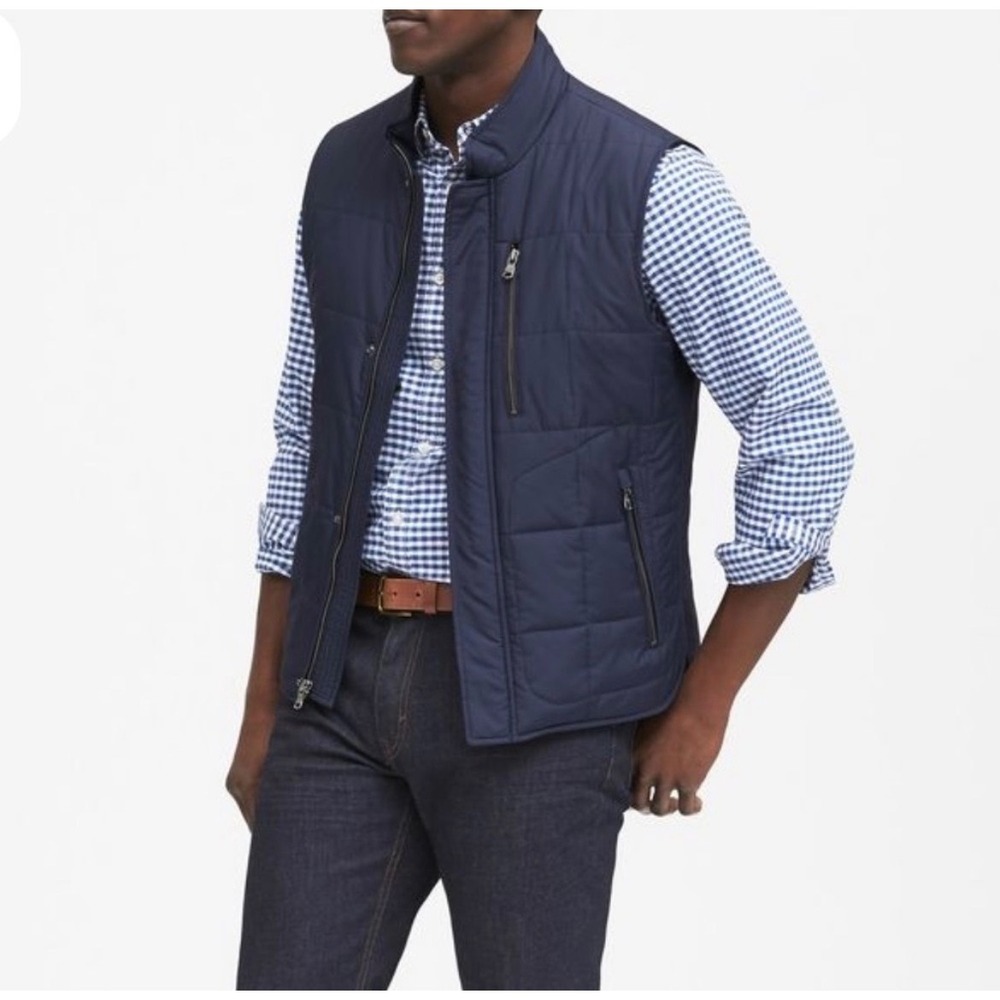 Banana Republic Quilted Puffer Vest Navy‎ Blue Men XL Modular System